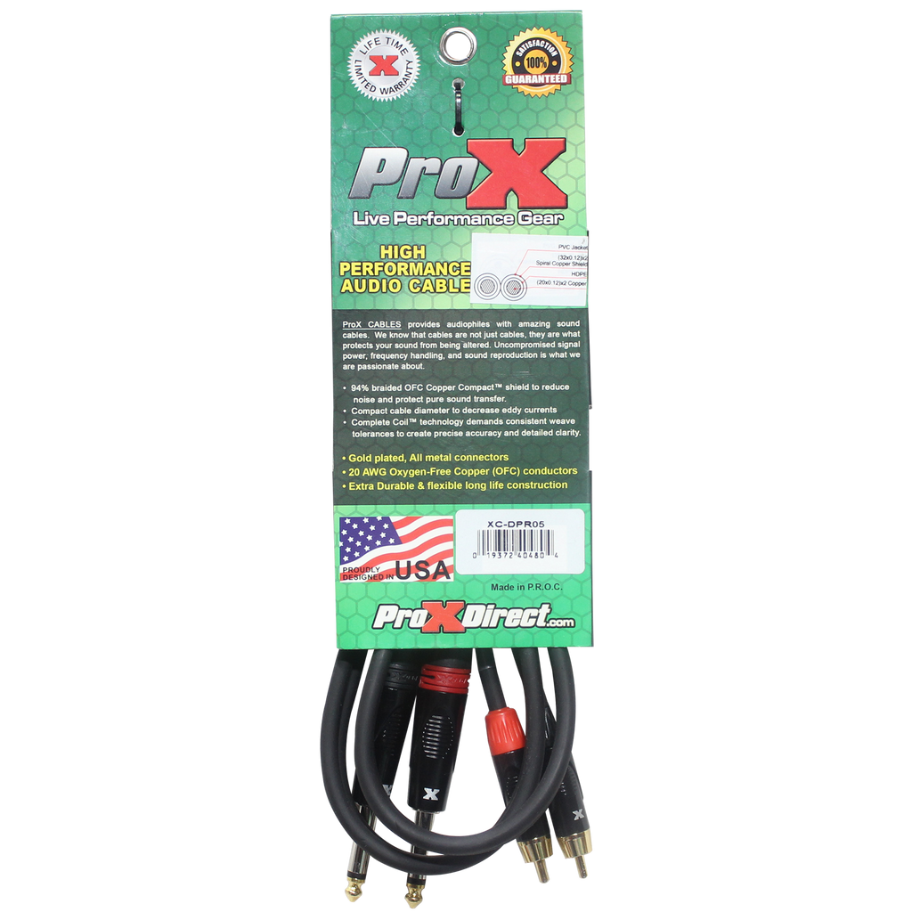 5' Ft. High Performance 1/4” Male TS to Dual RCA Male Unbalanced Audio Cable