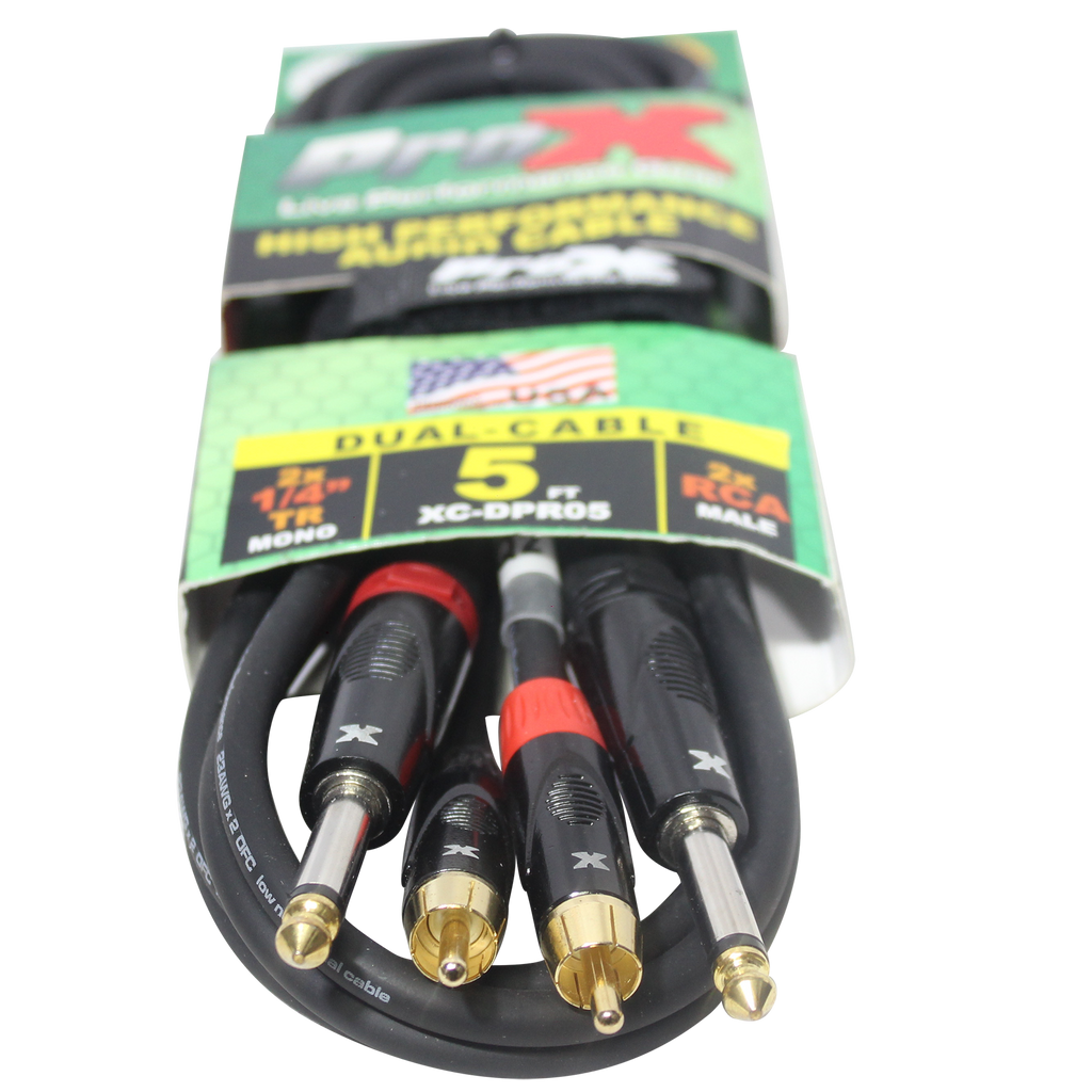 5' Ft. High Performance 1/4” Male TS to Dual RCA Male Unbalanced Audio Cable
