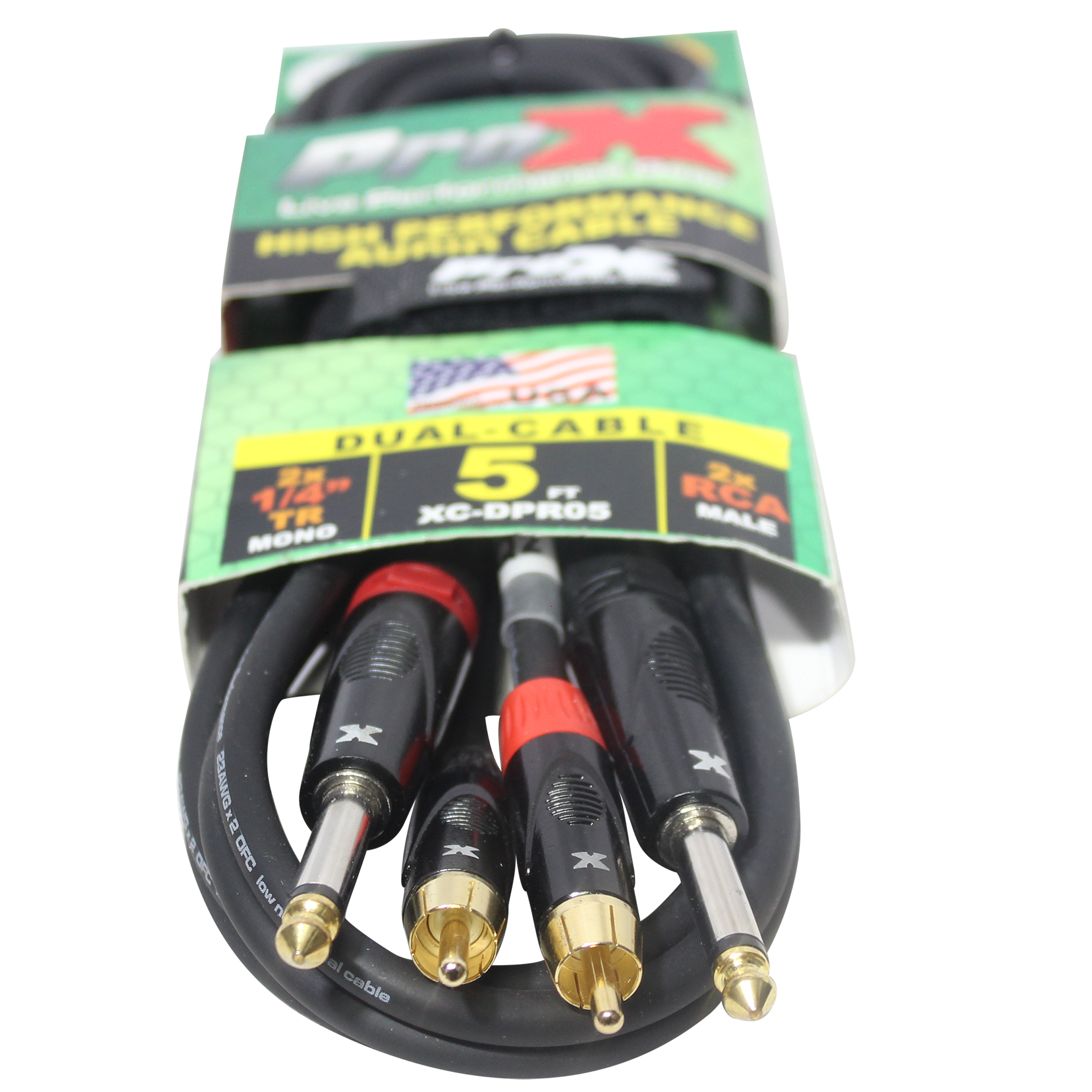 5' Ft. High Performance 1/4” Male TS to Dual RCA Male Unbalanced Audio Cable