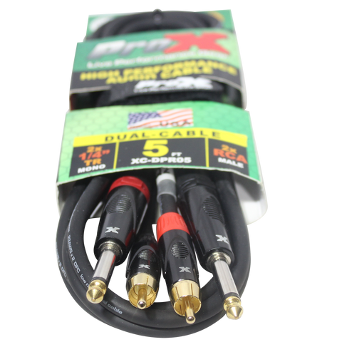 5' Ft. High Performance 1/4” Male TS to Dual RCA Male Unbalanced Audio Cable