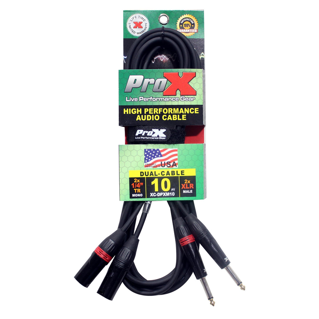 10' Ft. High Performance Dual 1/4” TS Male to Dual XLR Male Unbalanced Audio Cable