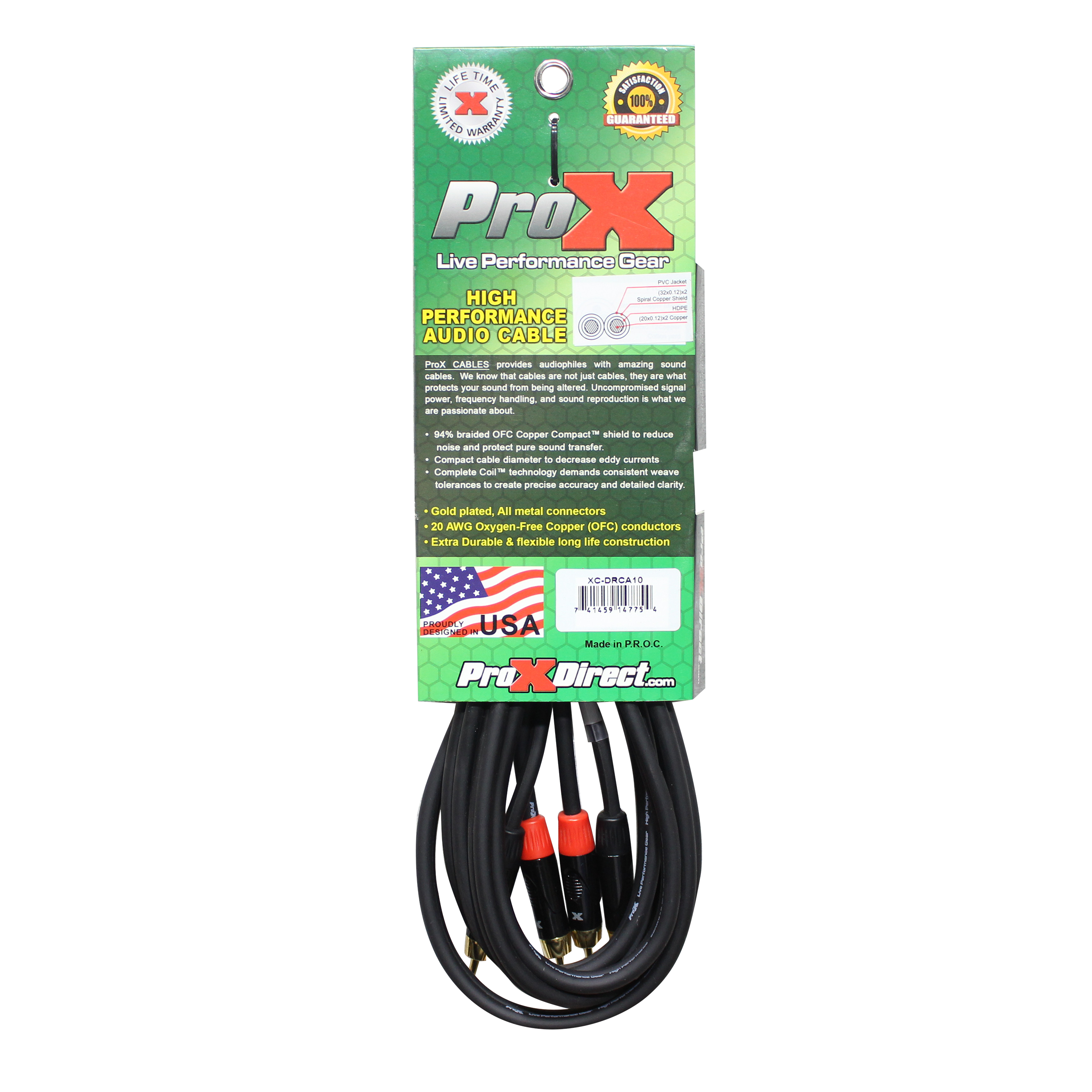10' Ft. High Performance RCA Male to RCA Male Balanced Audio Cable