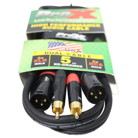 5 Ft. Unbalanced Dual RCA-M to Dual XLR3-M High Performance Audio Cable