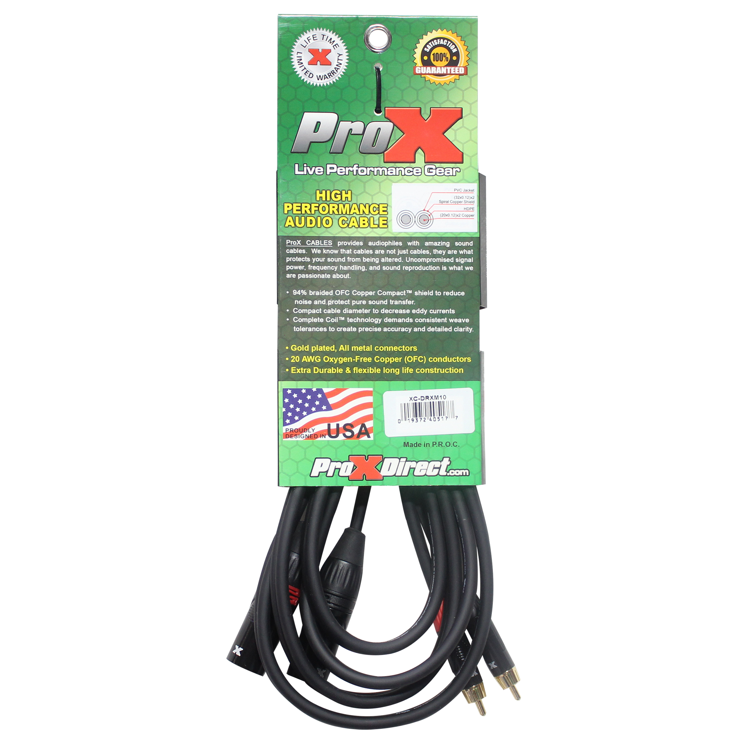 10 Ft. Unbalanced Dual RCA-M to Dual XLR3-M High Performance Audio Cable