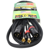 10 Ft. Unbalanced Dual RCA-M to Dual XLR3-M High Performance Audio Cable