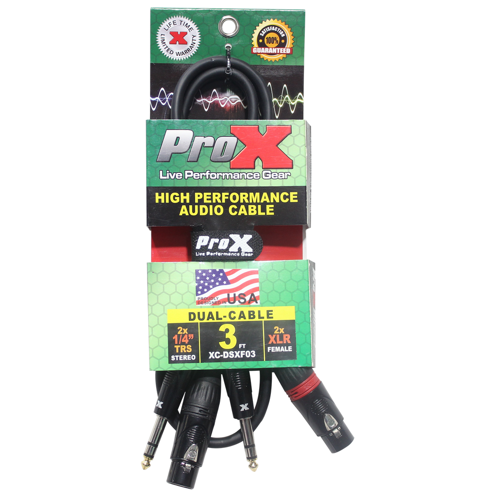 3 Ft. Balanced Dual 1/4" TRS-M to Dual XLR3-F High Performance Audio Cable
