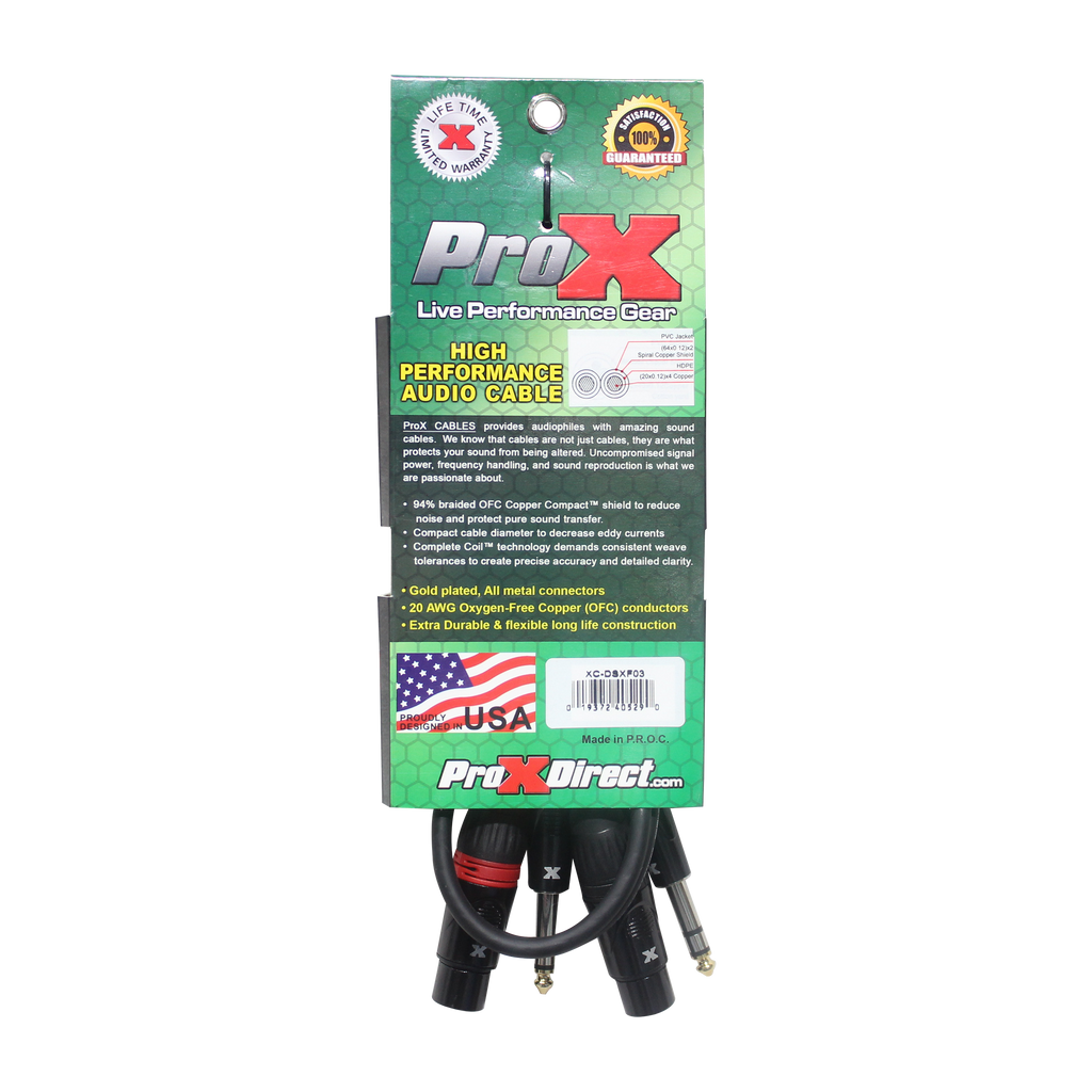 3 Ft. Balanced Dual 1/4" TRS-M to Dual XLR3-F High Performance Audio Cable