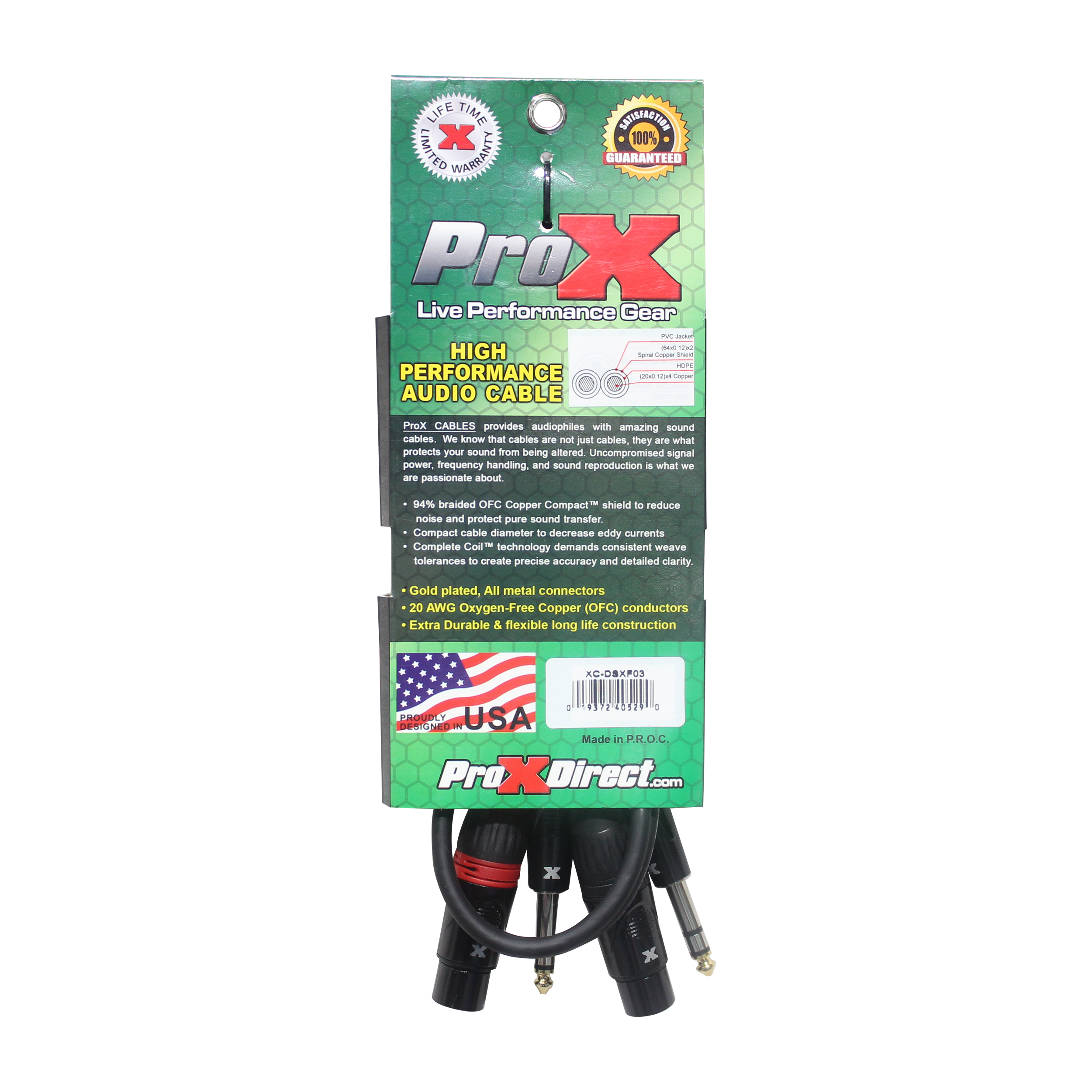 3 Ft. Balanced Dual 1/4" TRS-M to Dual XLR3-F High Performance Audio Cable
