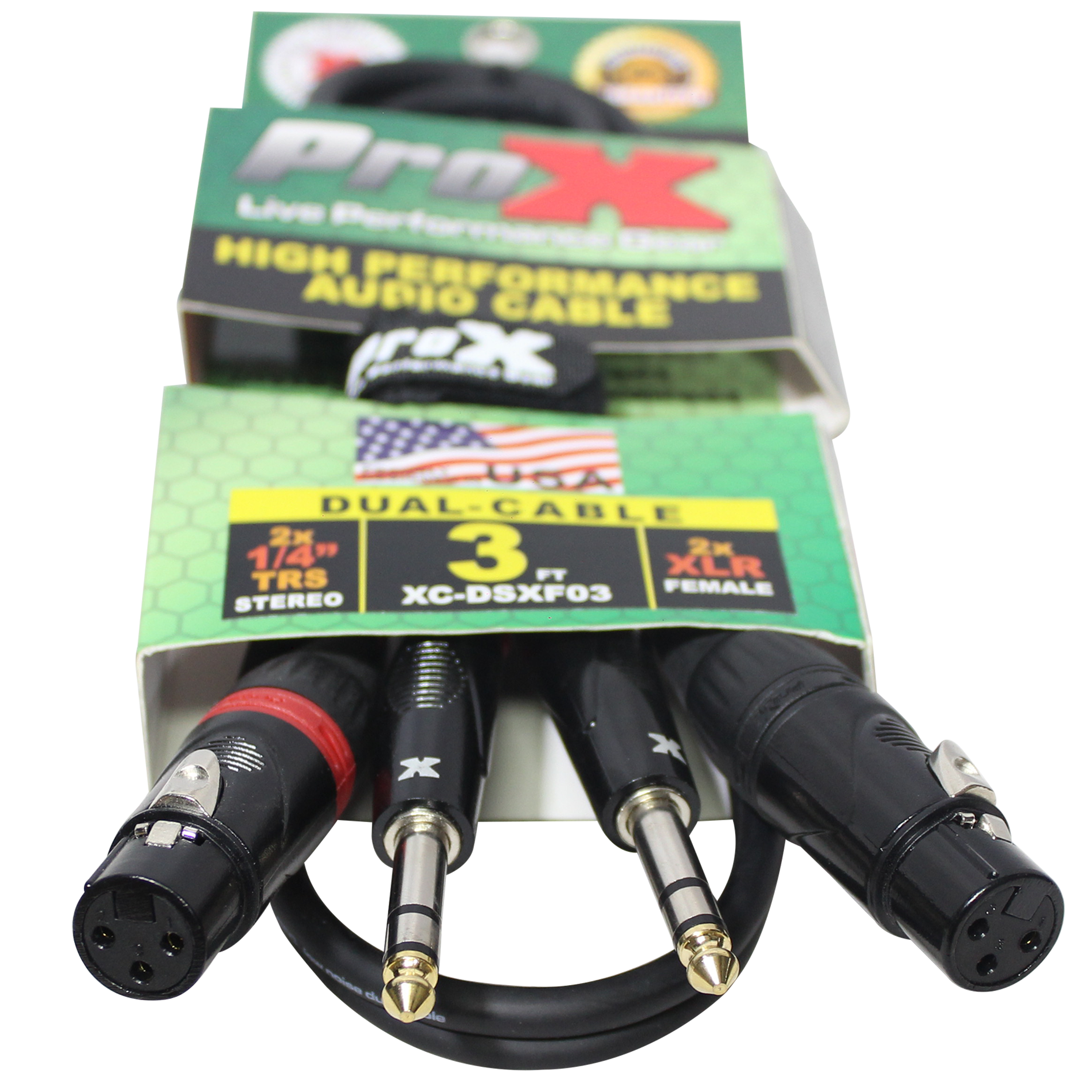 3 Ft. Balanced Dual 1/4" TRS-M to Dual XLR3-F High Performance Audio Cable