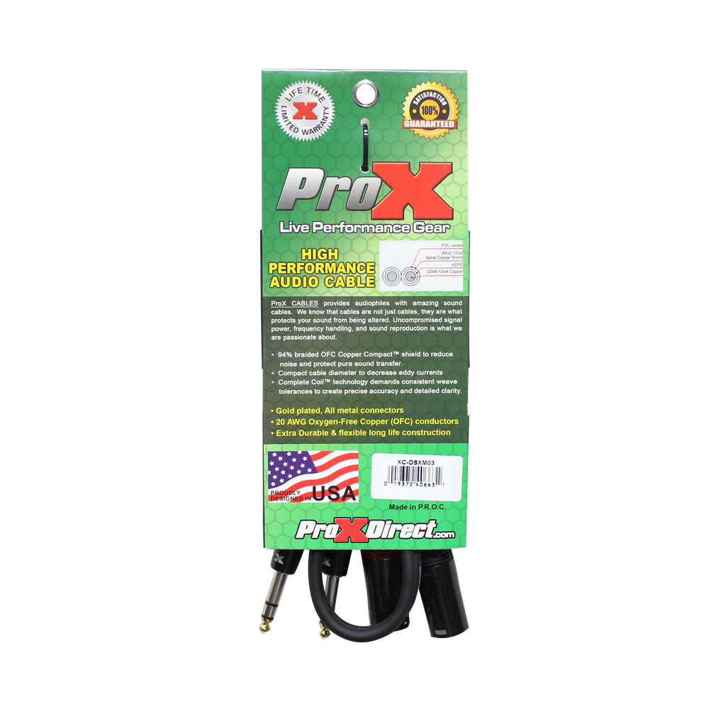 3 Ft. Balanced Dual 1/4" TRS-M to Dual XLR3-M High Performance Audio Cable