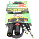 3 Ft. Balanced Dual 1/4" TRS-M to Dual XLR3-M High Performance Audio Cable