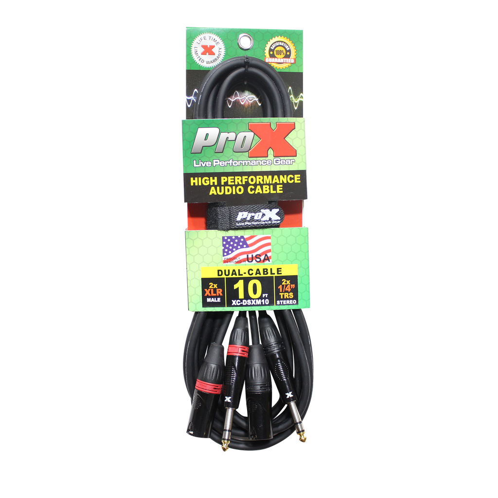 10 Ft. Balanced Dual 1/4" TRS-M to Dual XLR3-M High Performance Audio Cable
