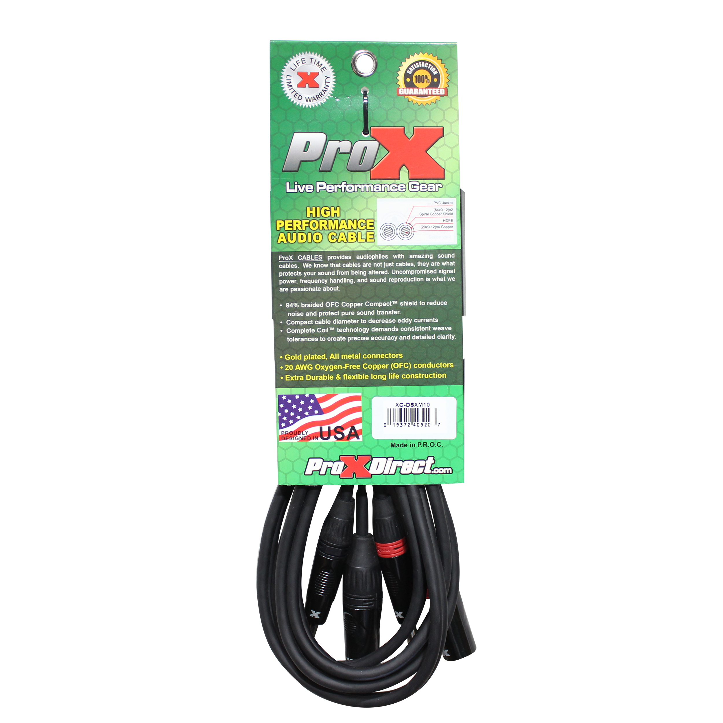 10 Ft. Balanced Dual 1/4" TRS-M to Dual XLR3-M High Performance Audio Cable