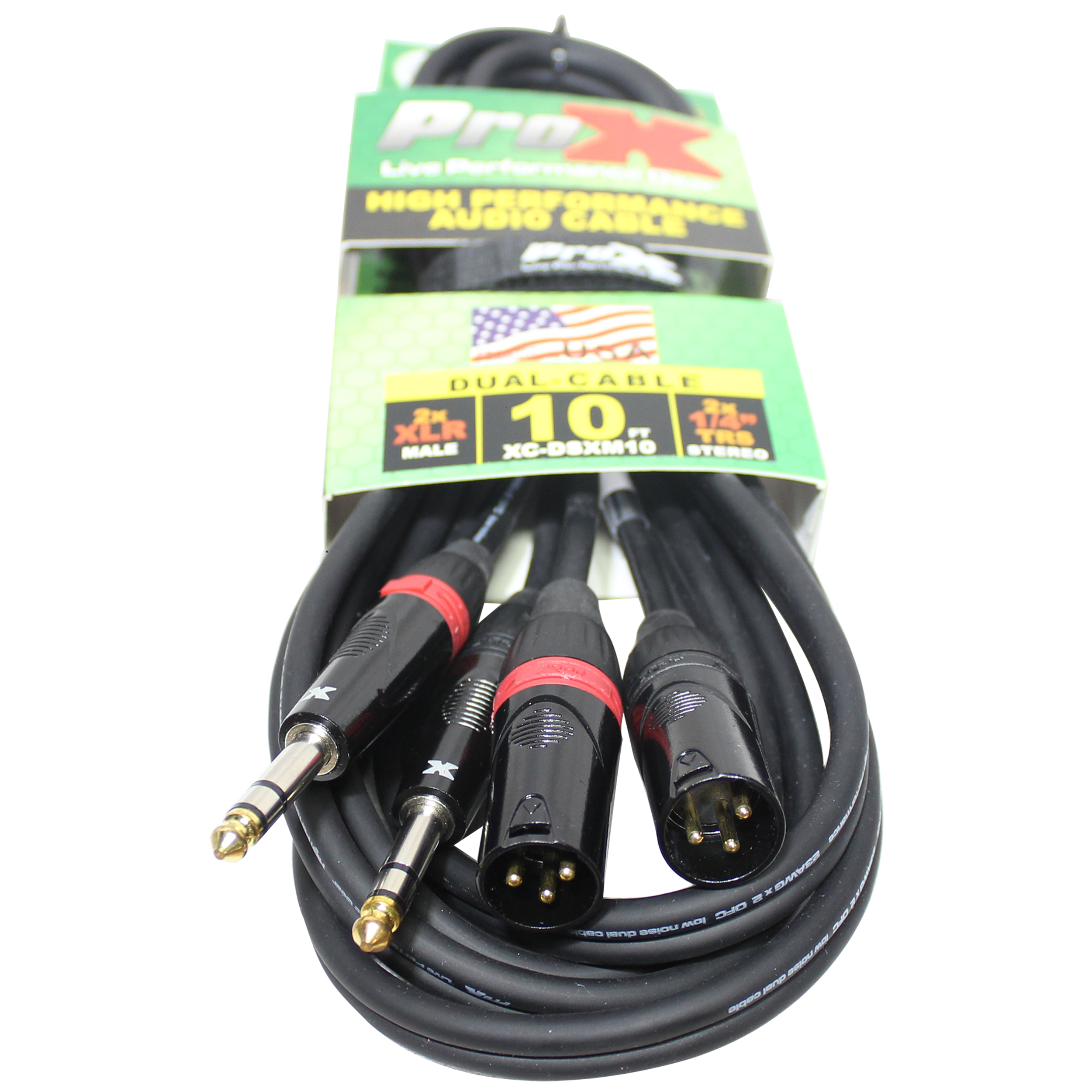10 Ft. Balanced Dual 1/4" TRS-M to Dual XLR3-M High Performance Audio Cable