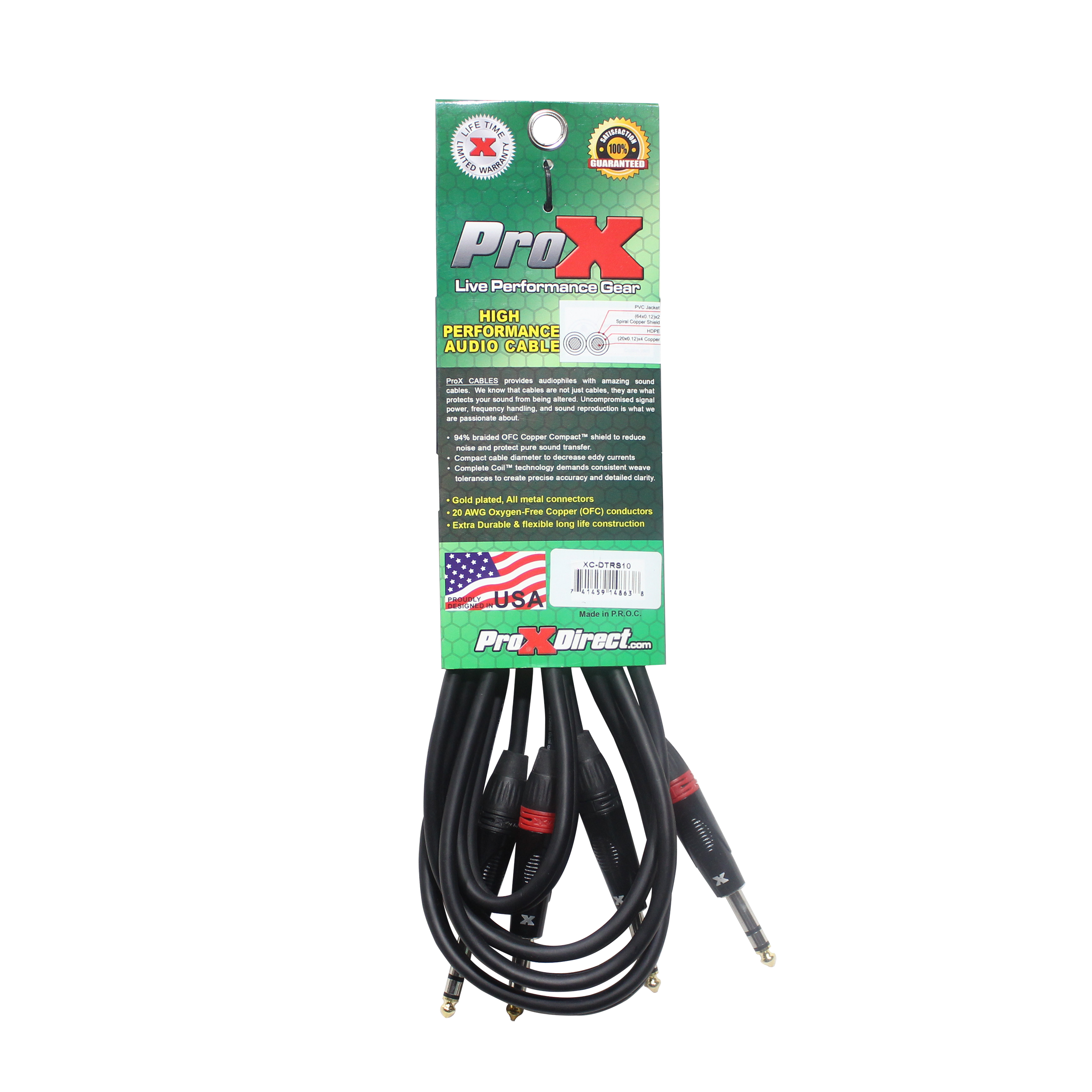 10 Ft. Balanced Dual 1/4" TRS-M to Dual 1/4" TRS-M High Performance Audio Cable