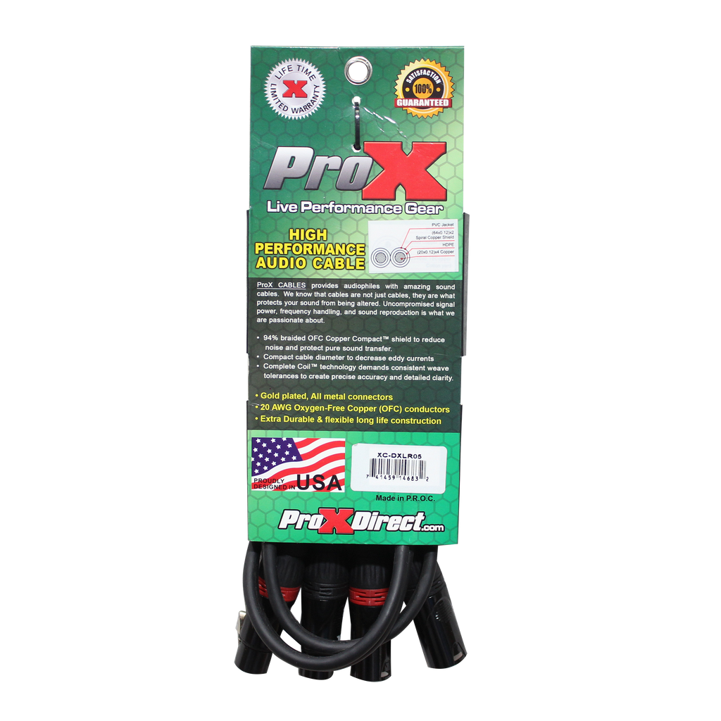 5' Ft High Performance Dual XLR-M to Dual-F XLR Audio Cable