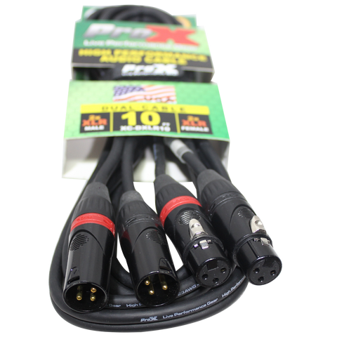 10' Ft. Balanced Dual XLR-M to Dual XLR-F High Performance Audio Cable