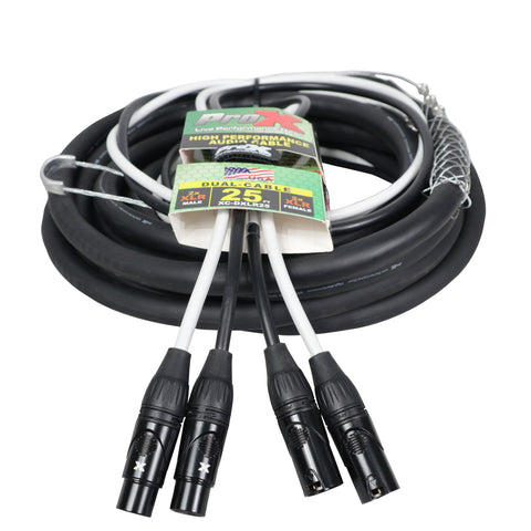25' Ft High Performance Dual XLR-M to Dual XLR-F Audio Cable