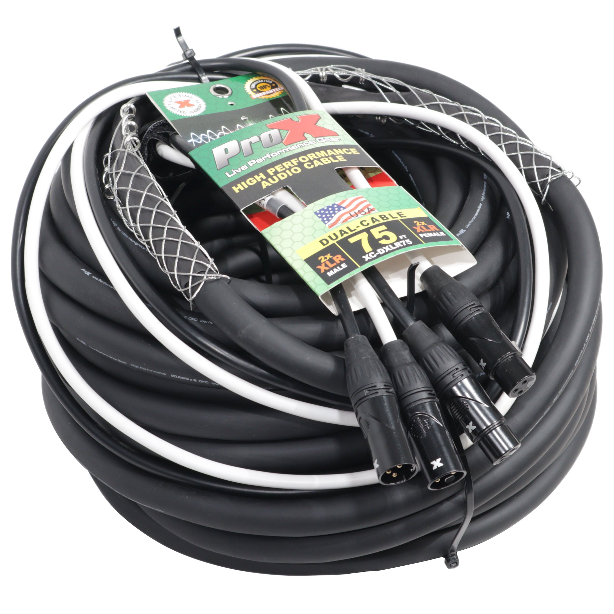 75' Ft High Performance Dual XLR-M to Dual XLR-F Audio Cable