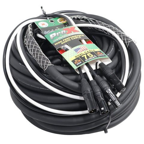 75' Ft High Performance Dual XLR-M to Dual XLR-F Audio Cable