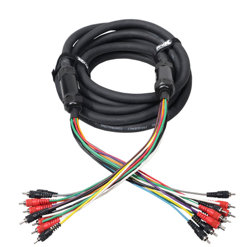 25' ft 10 RCA Channel + 3 Power Cable for Marine and Car Audio - Medusa Style Cable
