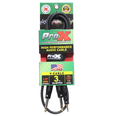 3 Ft. Unbalanced 3.5mm. Mini-TRS to Dual TS-M High Performance Audio Y Cable