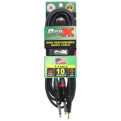 10 Ft. Unbalanced 3.5mm. Mini-TRS to Dual TS-M High Performance Audio Y Cable