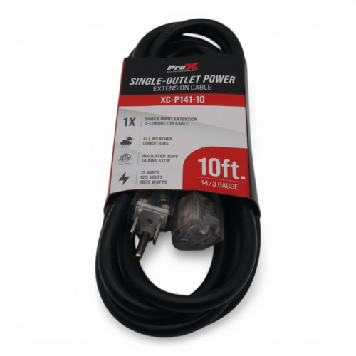 10' Ft. 120VAC NEMA 15 Male to 3 Outlet Female Power-Extension Cord 14 AWG