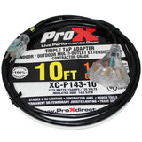 10' Ft. 120VAC NEMA 15 Male to 3 Outlet Female Power-Extension Cord 14 AWG