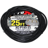 25' Ft. 120VAC NEMA 15 Male to 3 Outlet Female Power-Extension Cord 14 AWG