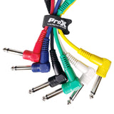 6-Pack of 6" inch Premium Patch Cables 1/4" TS Male to 1/4" TS Male Right Angle Audio Instrument Pedal Effects Rack Cable