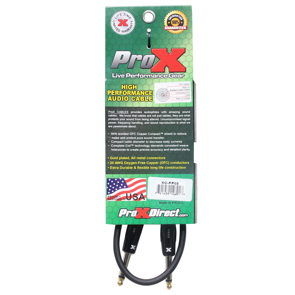 3' Ft. Unbalanced 1/4" TS-M to 1/4" TS-M High Performance Pro Audio Instrument Guitar Cable