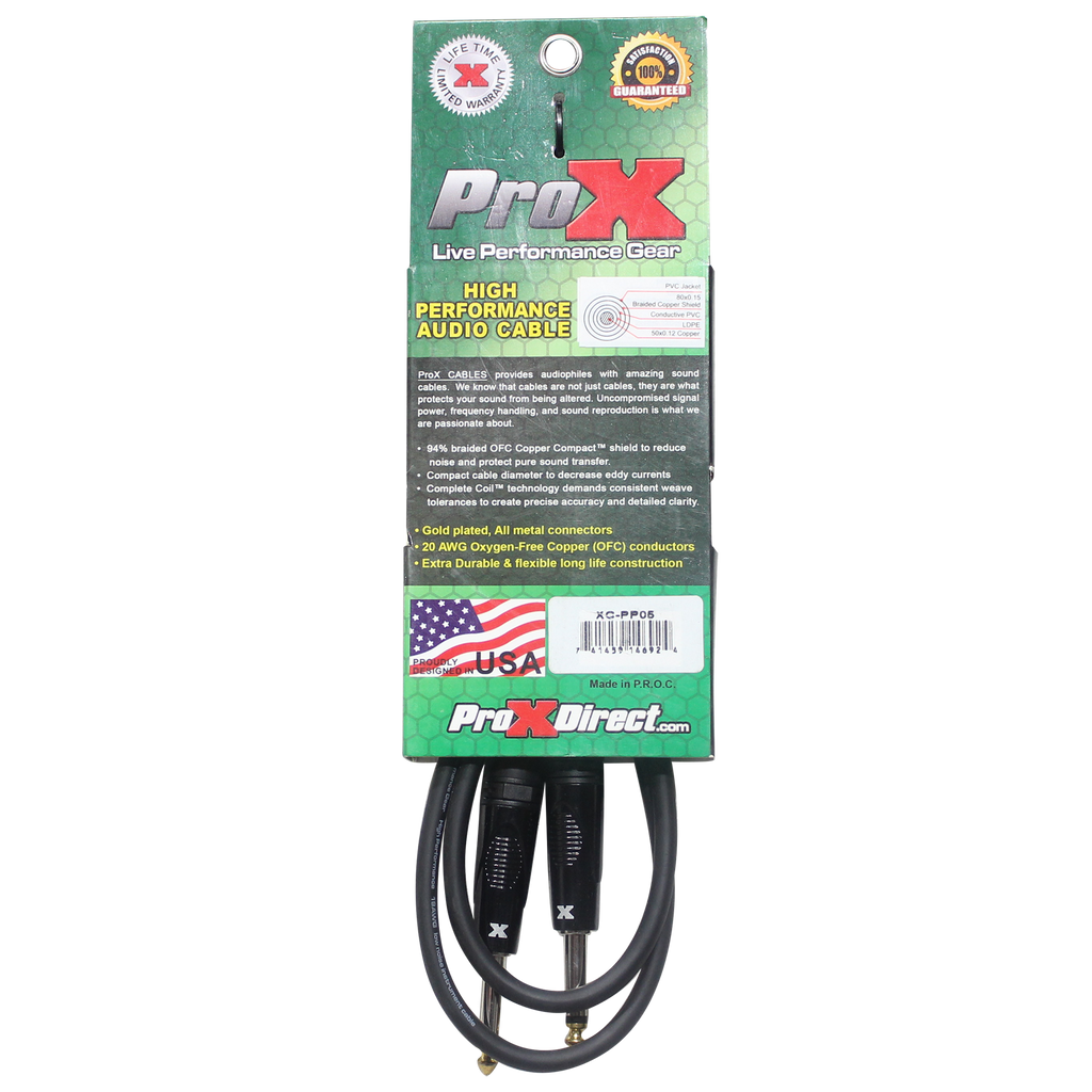 5' Ft. Unbalanced 1/4" TS-M to 1/4" TS-M High Performance Pro Audio Instrument Guitar Cable