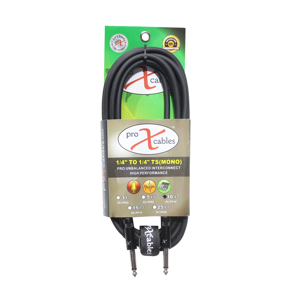 10' Ft. Unbalanced 1/4" TS-M to 1/4" TS-M High Performance Pro Audio Instrument Guitar Cable