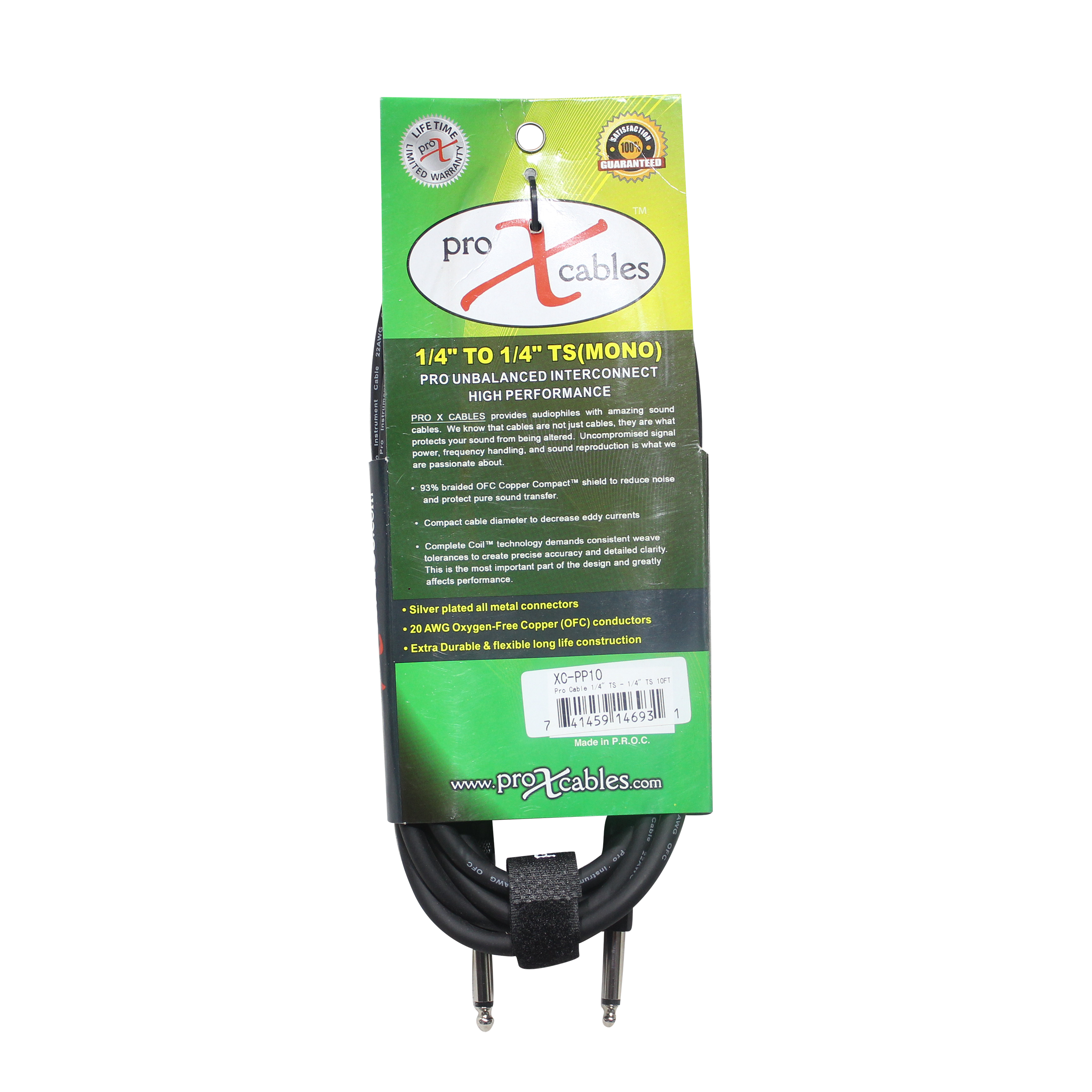 10' Ft. Unbalanced 1/4" TS-M to 1/4" TS-M High Performance Pro Audio Instrument Guitar Cable