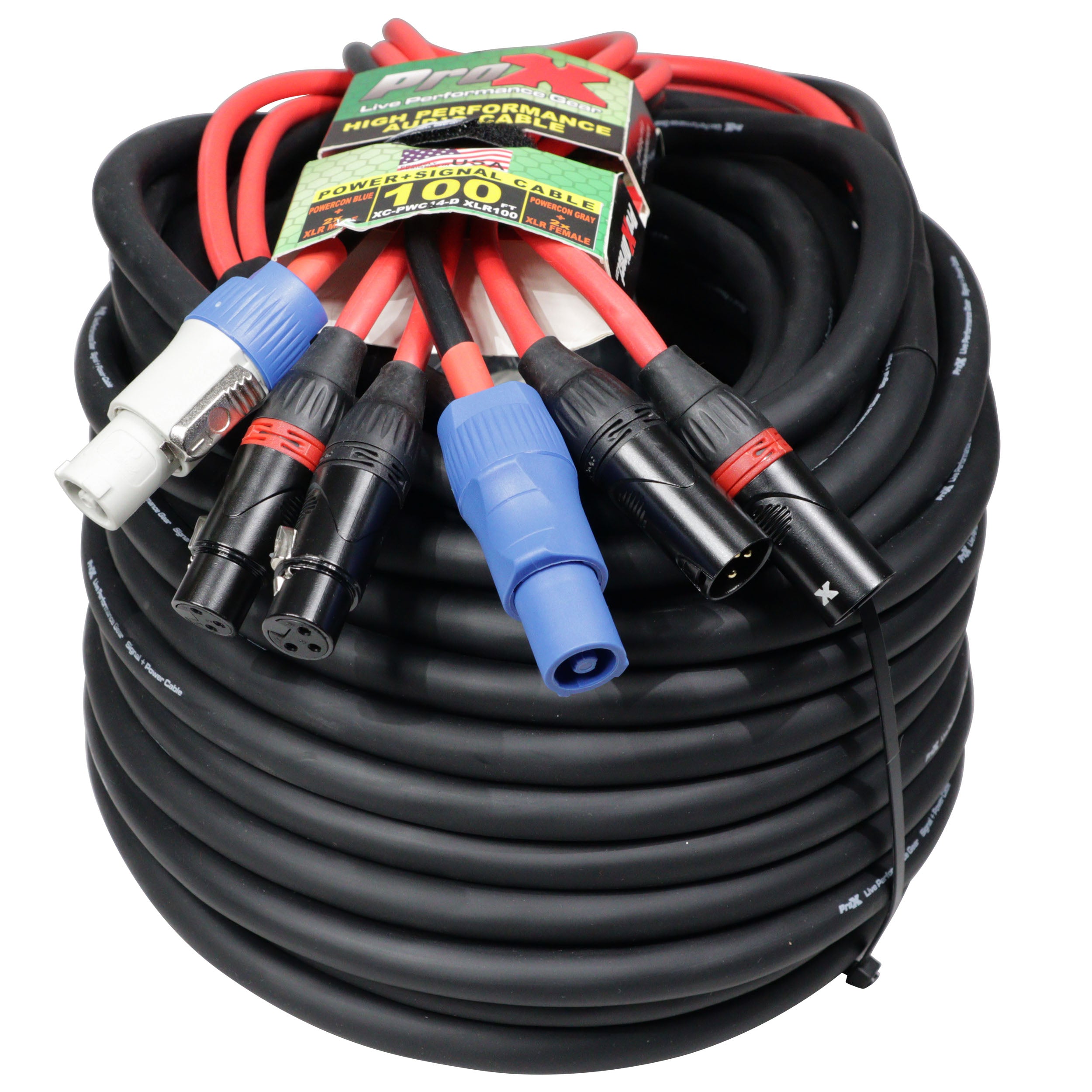 100' Ft 14AWG Powerkon to Dual XLR Combo Link Jumper Cable