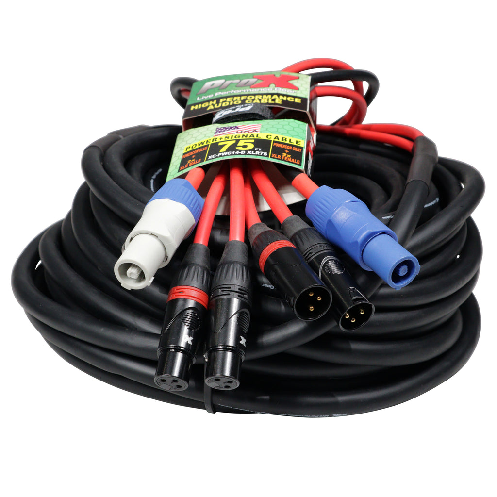 75' FT 14AWG Powerkon to Dual XLR Combo Link Jumper Cable