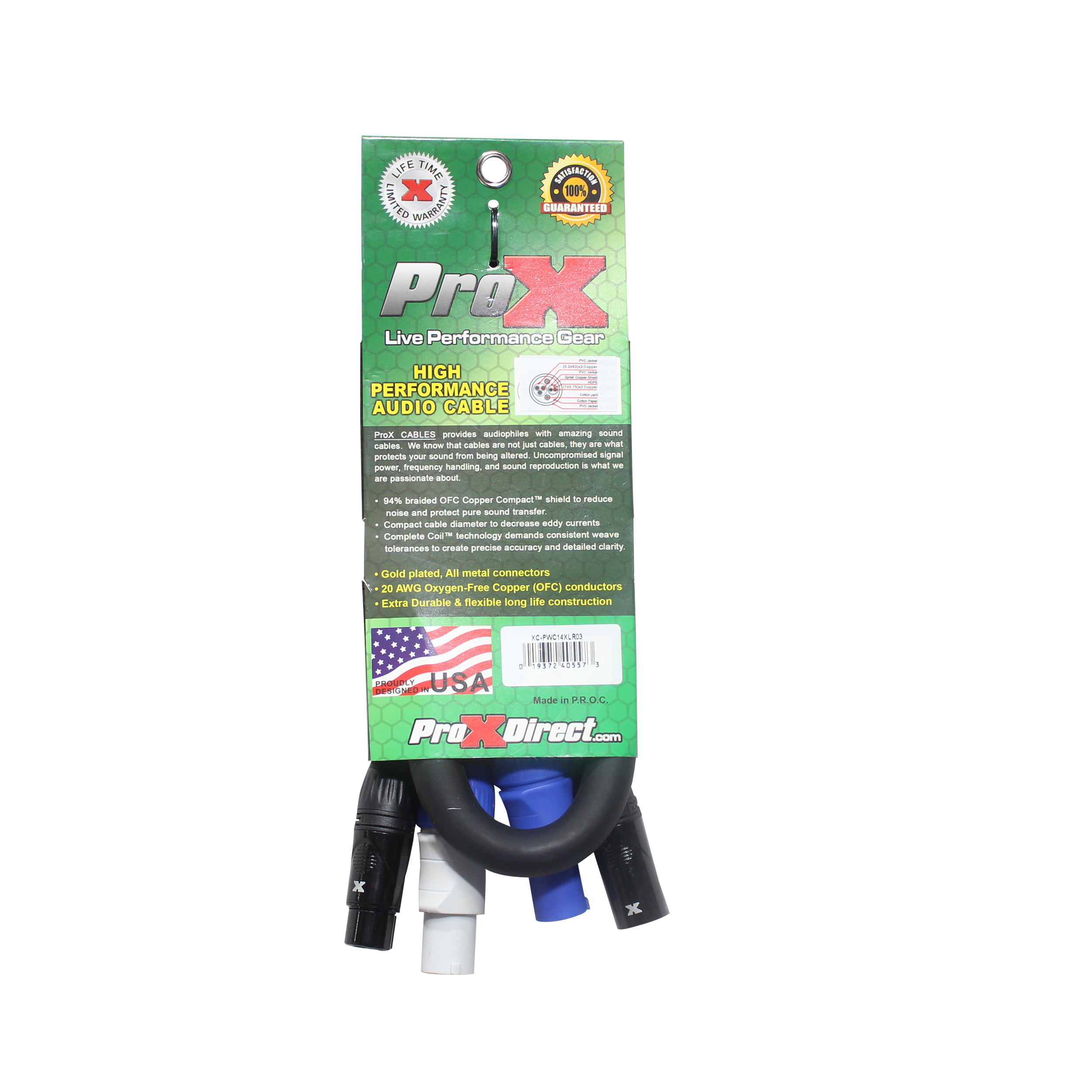 3' Ft Dual 14AWG Powerkon to Dual XLR Combo Link Jumper Cable