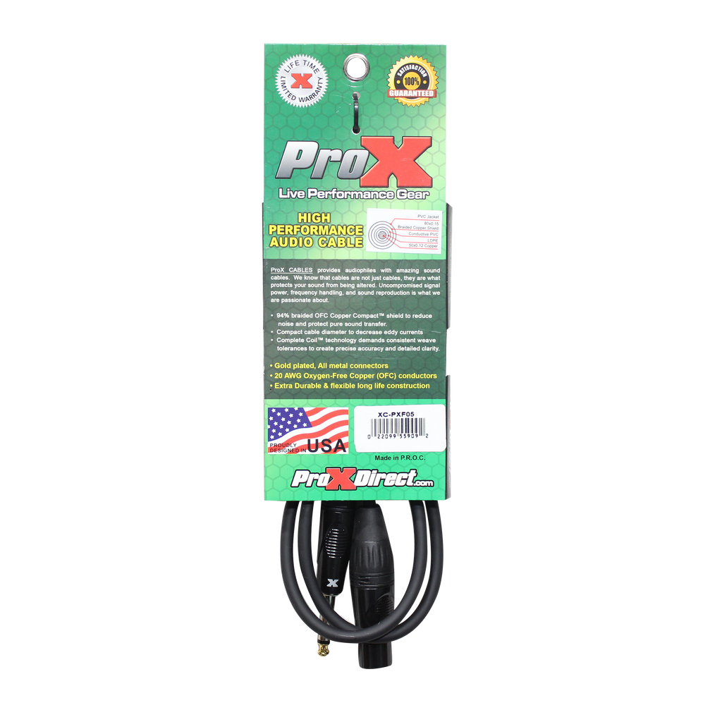 5 Ft. Unbalanced 1/4" TS-M to XLR-F High Performance Audio Cable