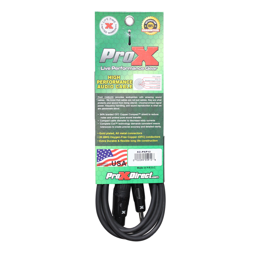 10 Ft. Unbalanced 1/4" TS to XLR3-F High Performance Audio Cable