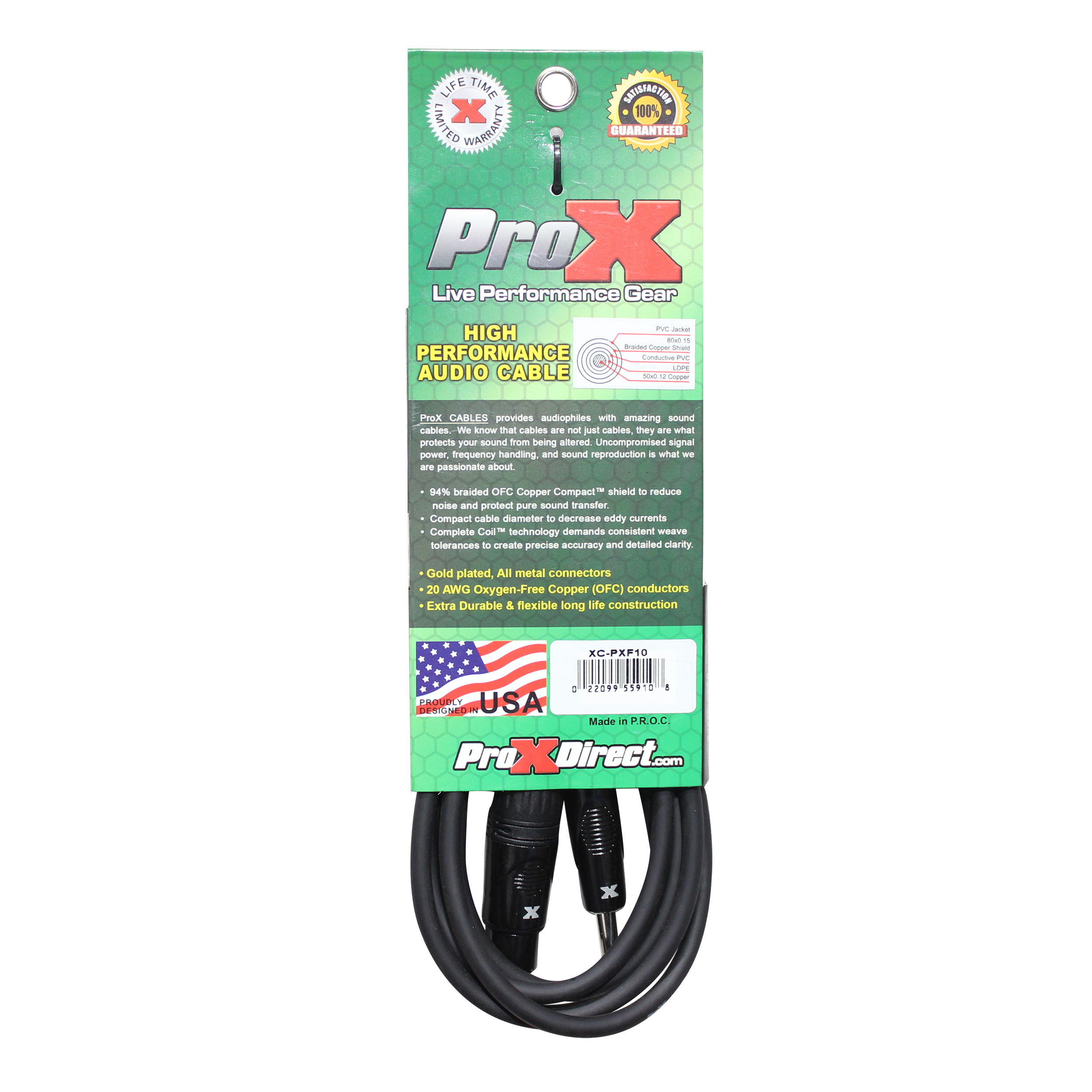 10 Ft. Unbalanced 1/4" TS to XLR3-F High Performance Audio Cable