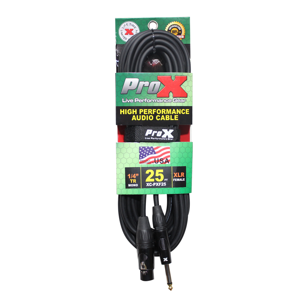 25 Ft. Unbalanced 1/4" TS to XLR3-F High Performance Audio Cable
