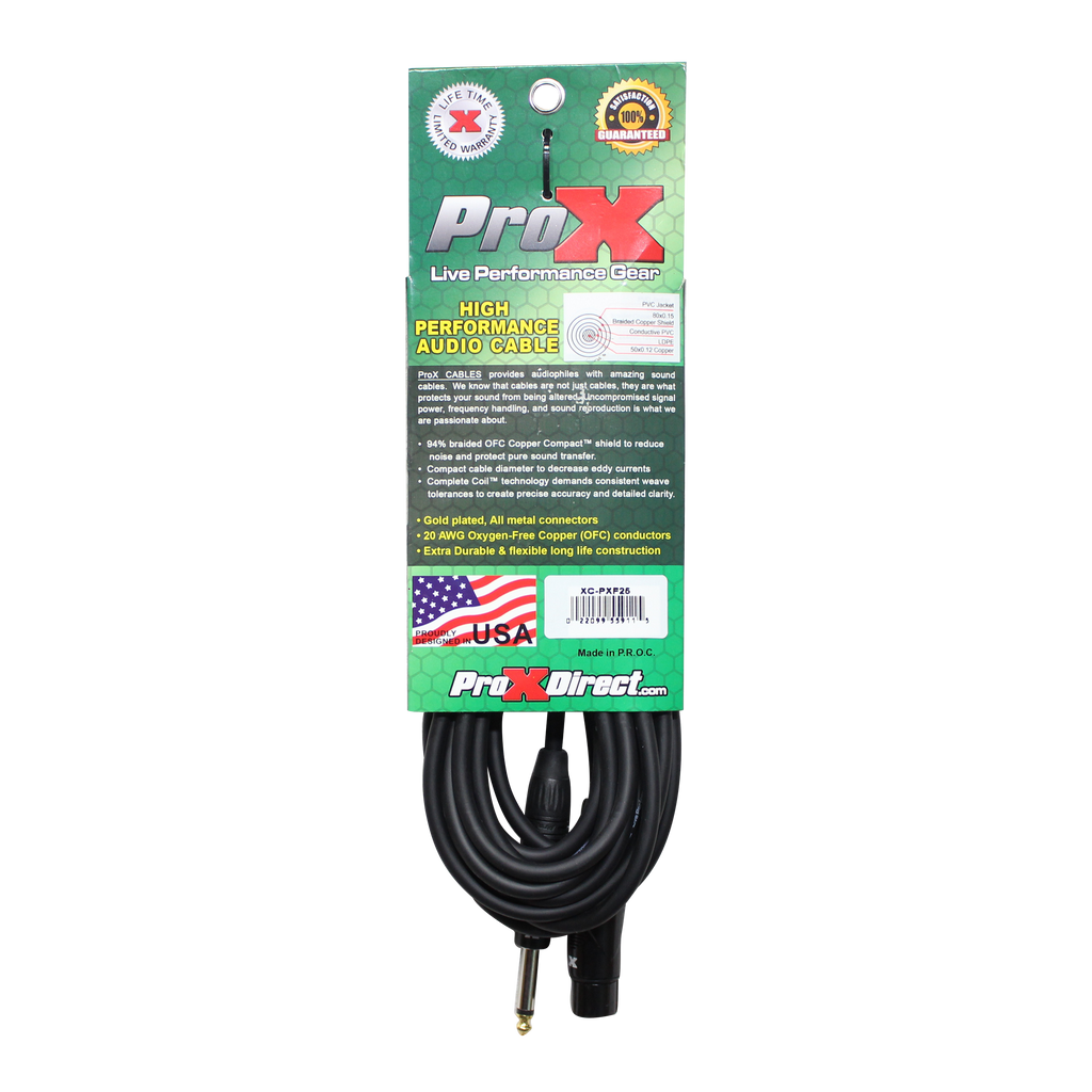 25 Ft. Unbalanced 1/4" TS to XLR3-F High Performance Audio Cable
