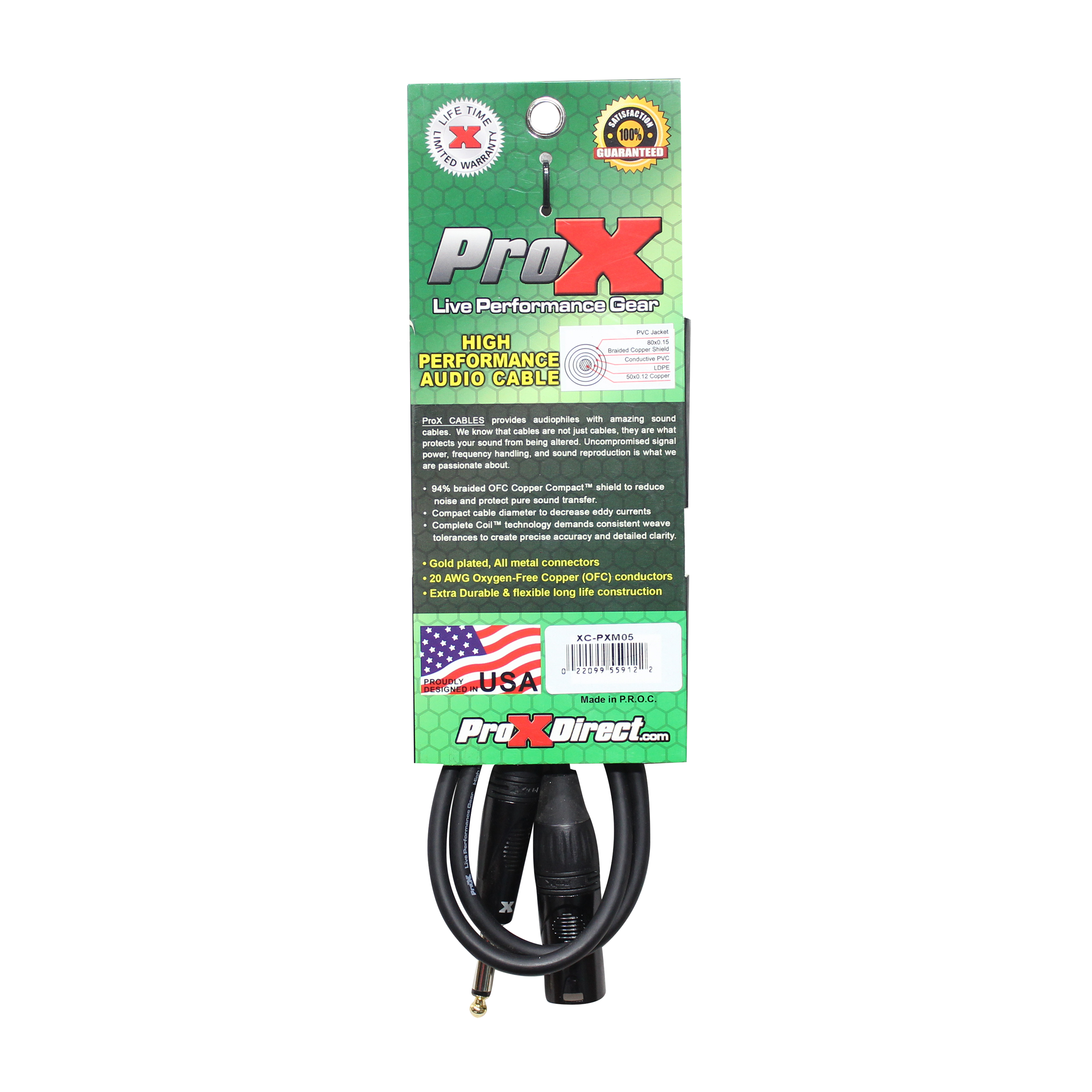 5 Ft. Unbalanced 1/4" TS to XLR3-M High Performance Audio Cable