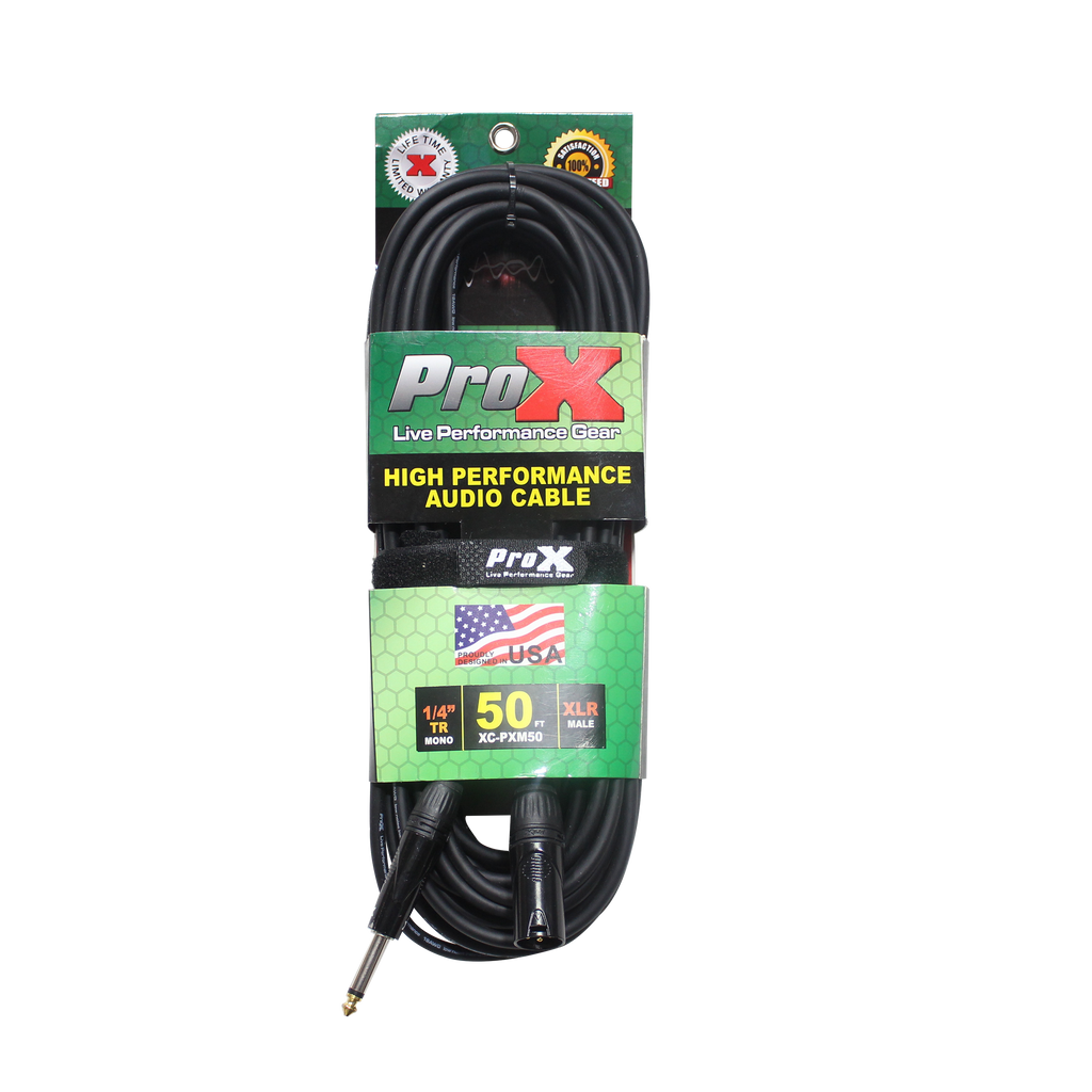 50 Ft. Unbalanced 1/4" TS-M to XLR3-M High Performance Audio Cable