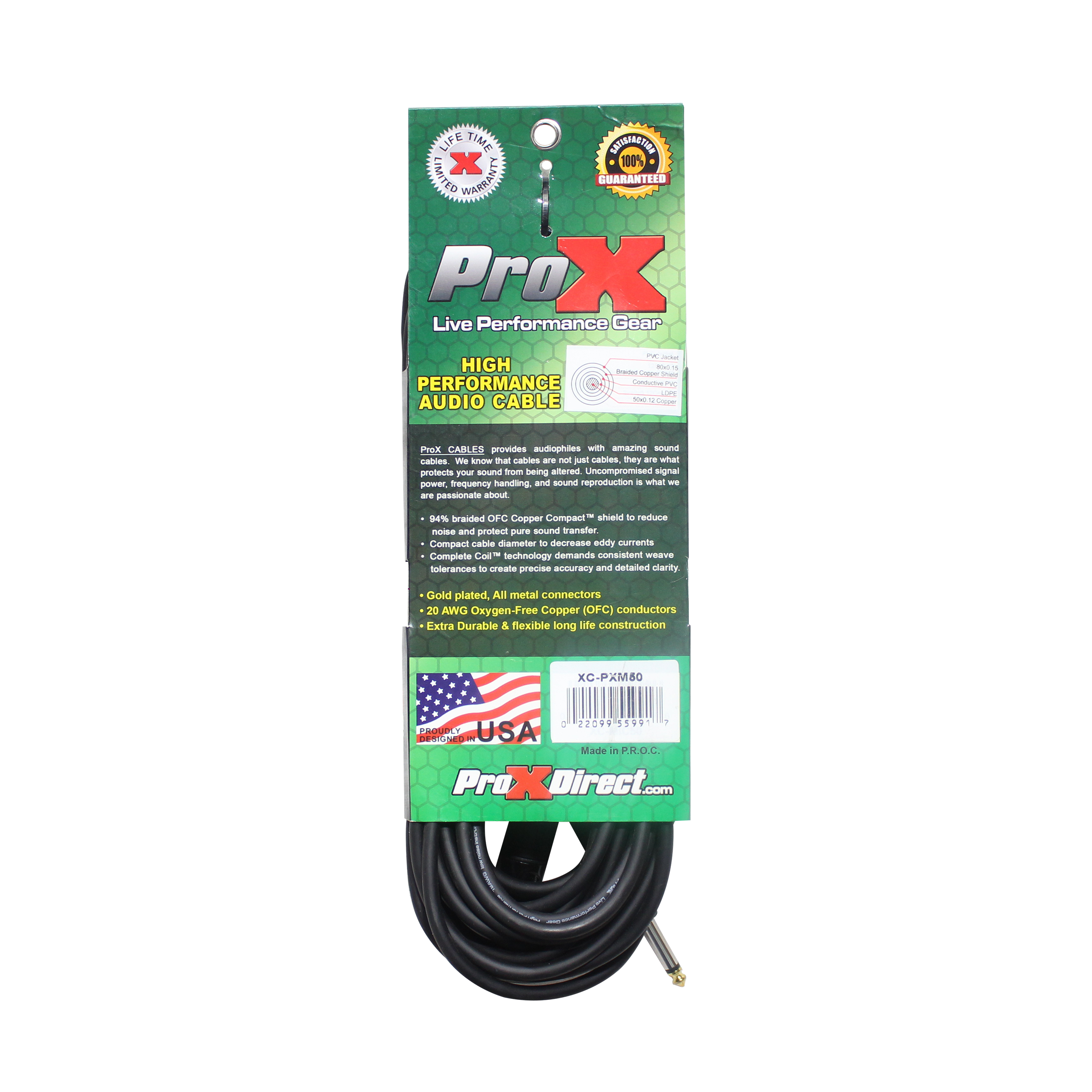 50 Ft. Unbalanced 1/4" TS-M to XLR3-M High Performance Audio Cable