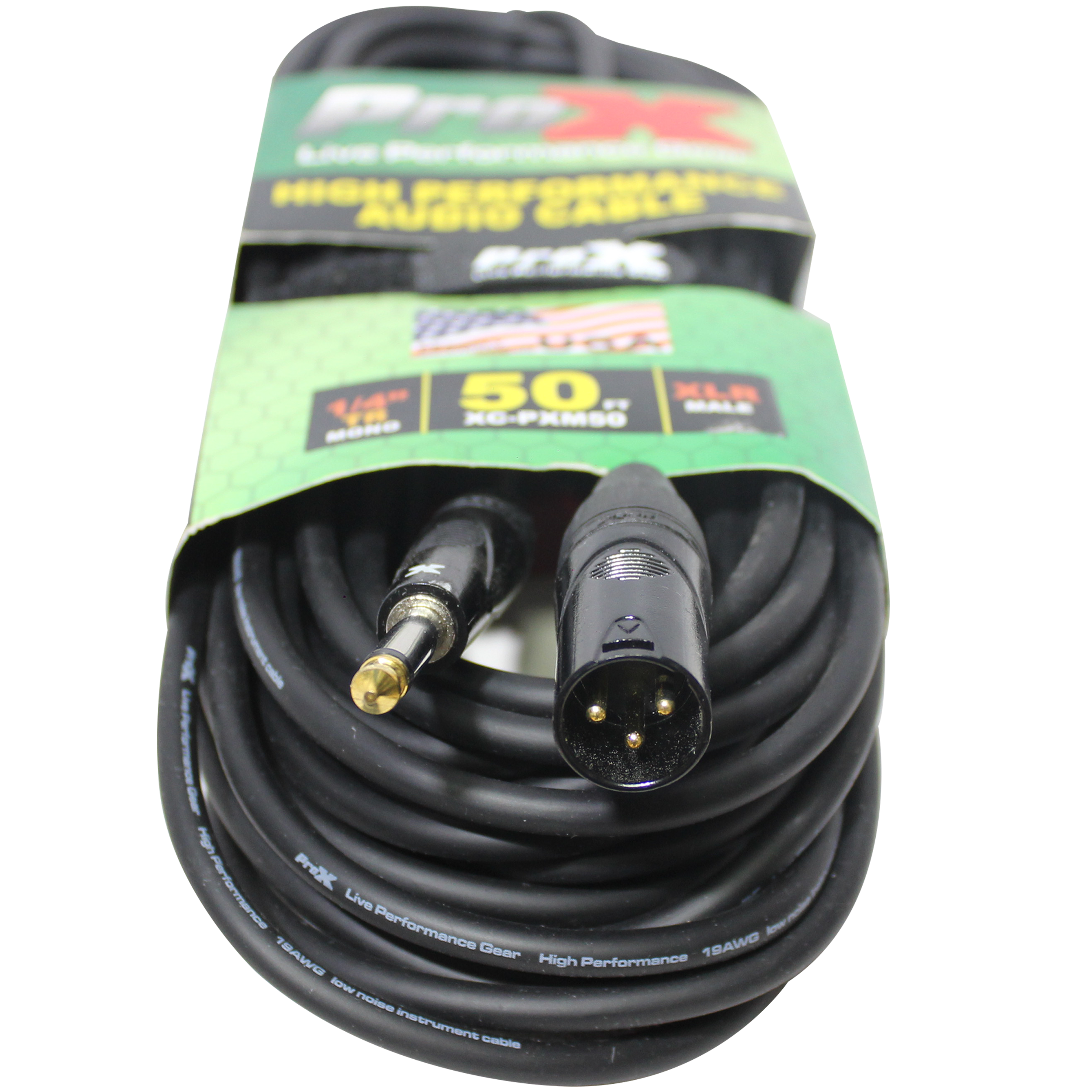 50 Ft. Unbalanced 1/4" TS-M to XLR3-M High Performance Audio Cable