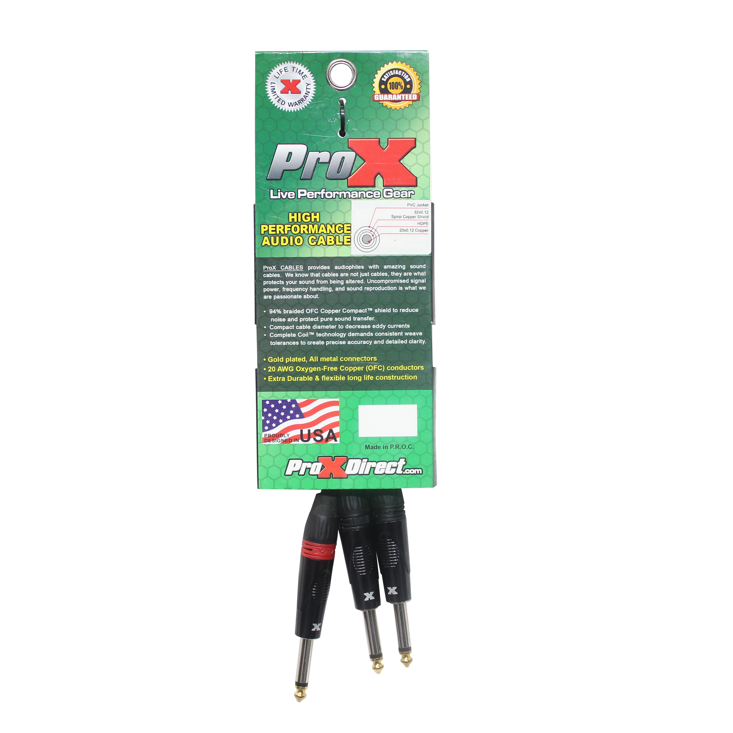 3 Ft. 1/4" TS-M to Dual 1/4" TS-M High Performance Audio Cable
