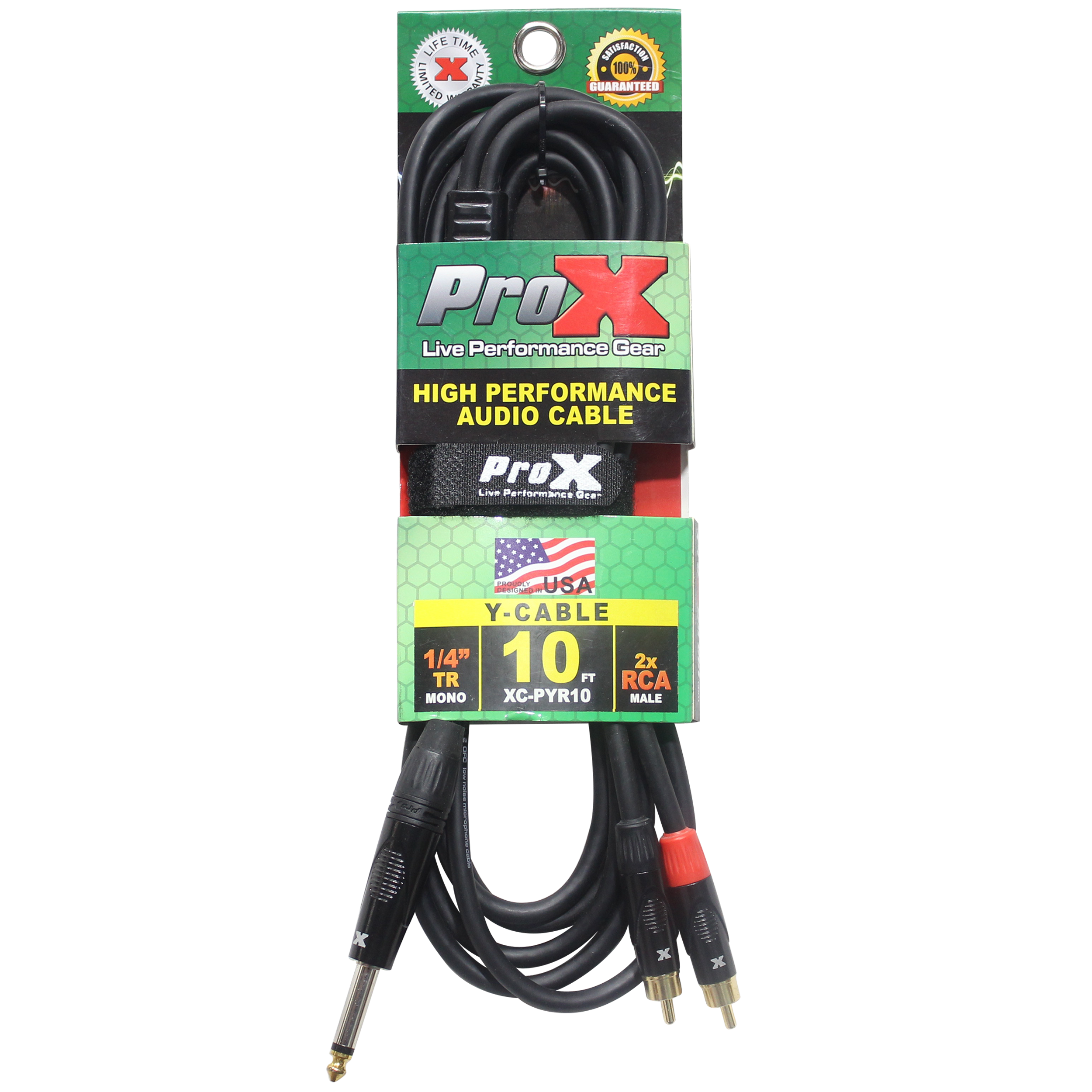 10 Ft. Unbalanced 1/4" TS-M to Dual RCA-M High Performance Audio Y Cable
