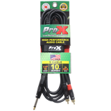 10 Ft. Unbalanced 1/4" TS-M to Dual RCA-M High Performance Audio Y Cable